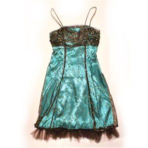 Prom Dress Morgan 4 Ever | Brown Tulle Blue Turquoise Satin Women's Size 1/2 XS